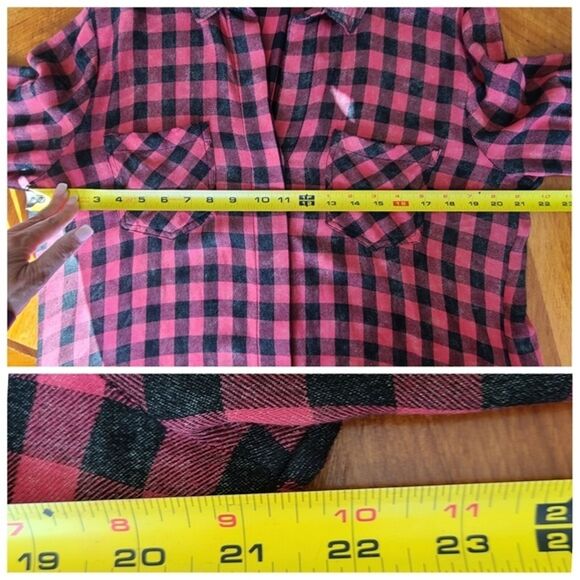 Cloth and‎ Stone Anthropologie Shirt Medium Buffalo Plaid Raw Hem Button Down - Picture 9 of 11